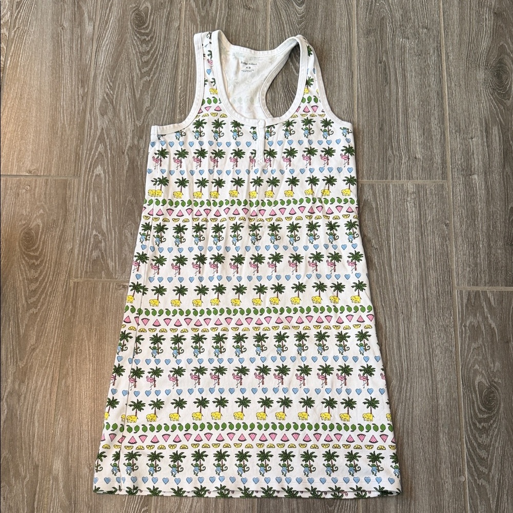 Roller Rabbit White Pima cotton printed tank dress pajamas lounge XS tropical